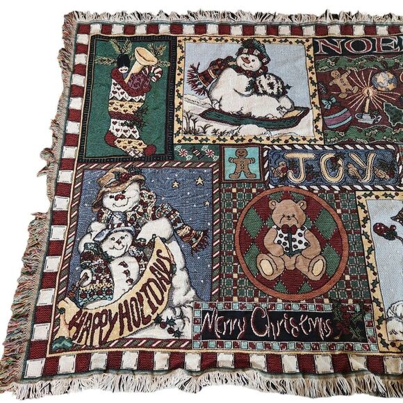 Vintage Goodwin Weavers Christmas Bear Holiday Tapestry Throw Blanket - Picture 3 of 7